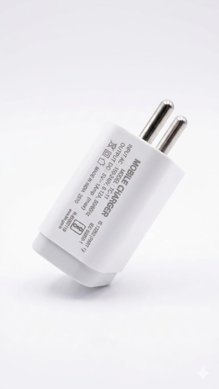 5W 1A Mobile Wall Charger, White, Fast Charging, White, Made in India