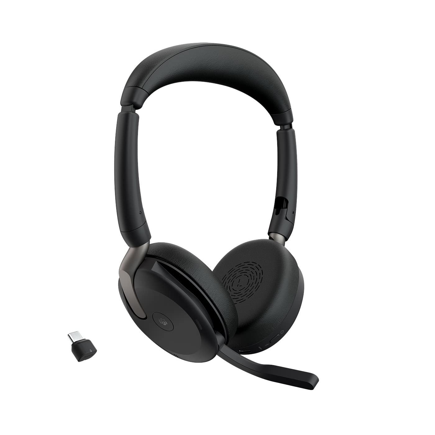 Evolve2 65 Flex MS Teams Wireless Bluetooth Headset with USB-C Adapter, Hybrid ANC Headphones, Foldable Business Headset, ClearVoice Mic, 20Hr Talk Time, Portable Office Headphones.