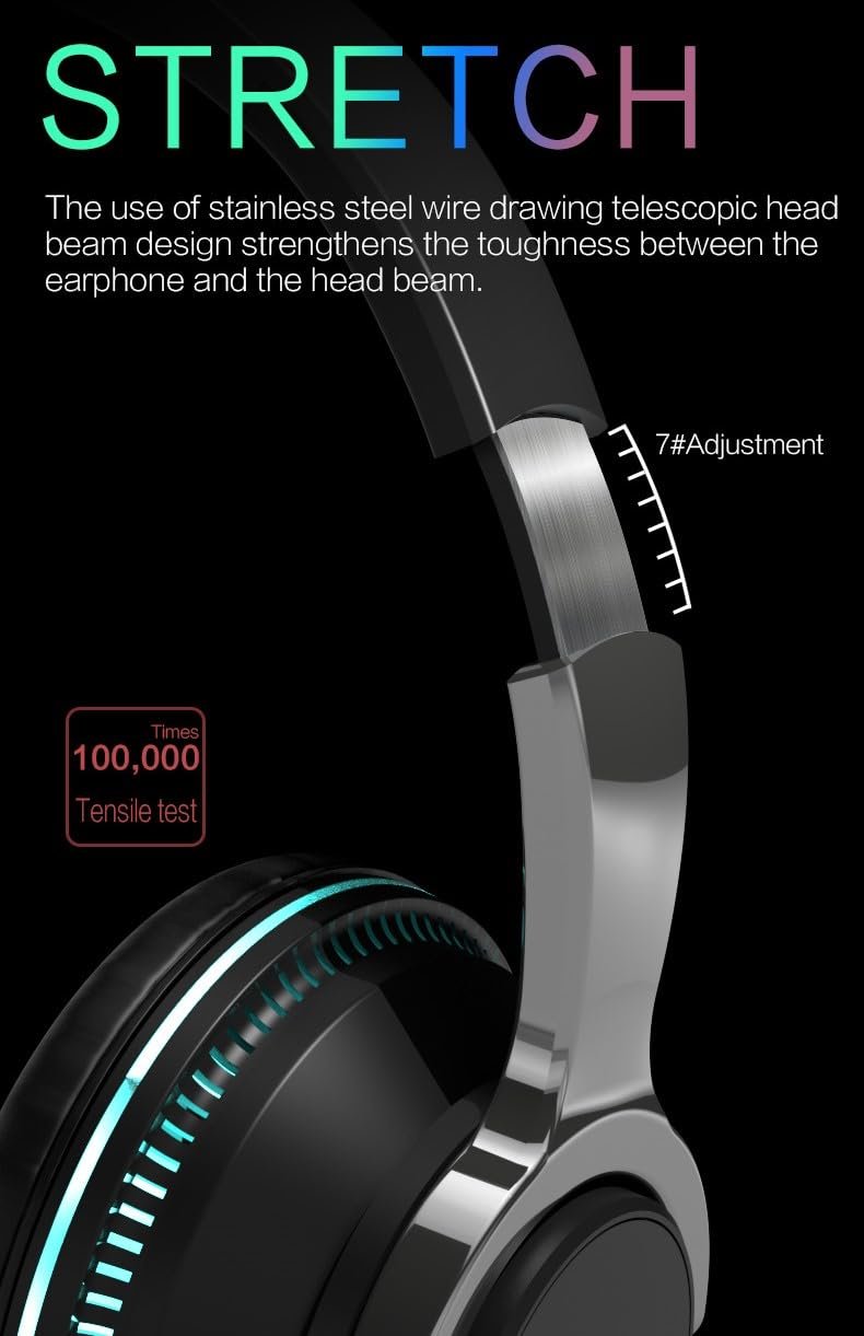 H2 Over Ear Premium Bluetooth Headphones with RGB Light, Upto 50* Hrs Playtime, Fast Charging, in-Built ENC Mic, 40mm Titanium Bass Drivers, Super Soft Cushion, AUX in, Foldable Design (Blue) - Image 5