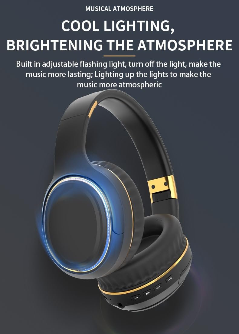 H6 Over Ear Headphones with RGB Light, Upto 50 Hrs Playtime, Fast Charging, in-Built ENC Mic, 40mm Titanium Bass Drivers, Super Soft Cushion, AUX in, Foldable Design, Wireless Bluetooth (Black) - Image 4