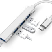 4 in 1 Portable USB 3.0 Hub (Type-C to 4 USB-A Ports) with Aluminum Shell, USB Port Hub 3.0 for PC, Tablet, MacBook, Laptop - Silver