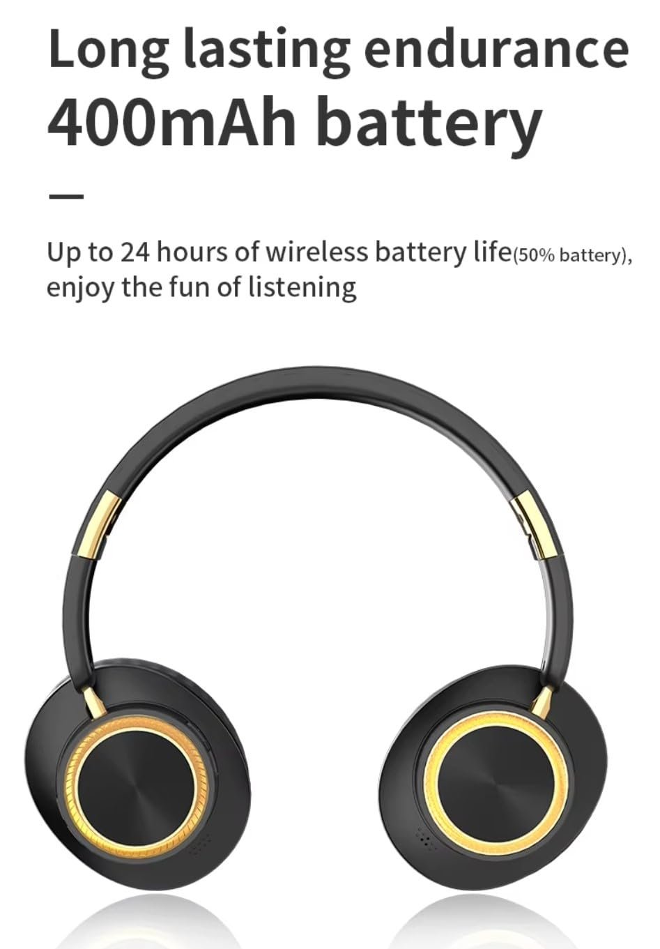 H8 Over Ear Headphones, Upto 50 Hrs Playtime, Fast Charging, in-Built ENC Mic, 40mm Titanium Bass Drivers, Super Soft Cushion, AUX in, Foldable Design, Wireless Bluetooth Headset. (Black) - Image 2