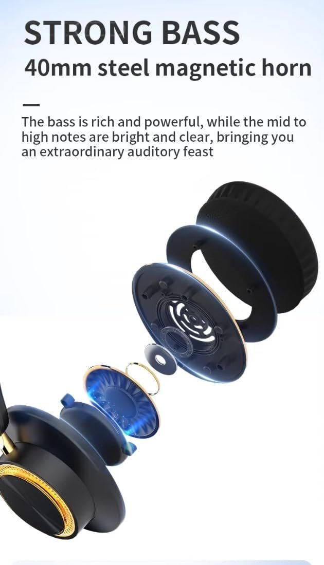 H8 Over Ear Headphones, Upto 50 Hrs Playtime, Fast Charging, in-Built ENC Mic, 40mm Titanium Bass Drivers, Super Soft Cushion, AUX in, Foldable Design, Wireless Bluetooth Headset. (Black) - Image 8