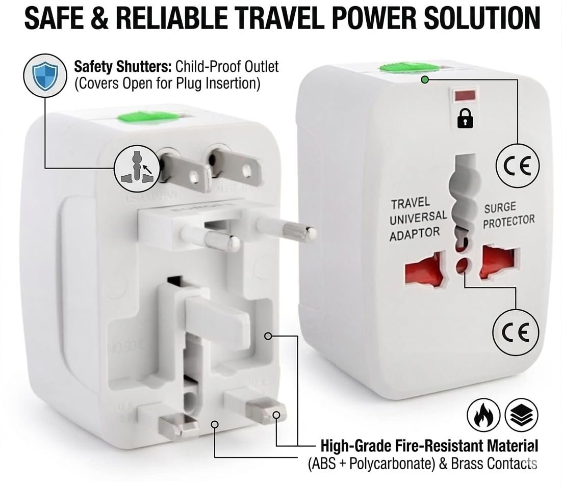 Universal Travel Adapter with USB-C & Dual USB, International Travel Adapter, Worldwide Plug Adapter, All-in-One Power Adapter, Surge Protector - Image 5