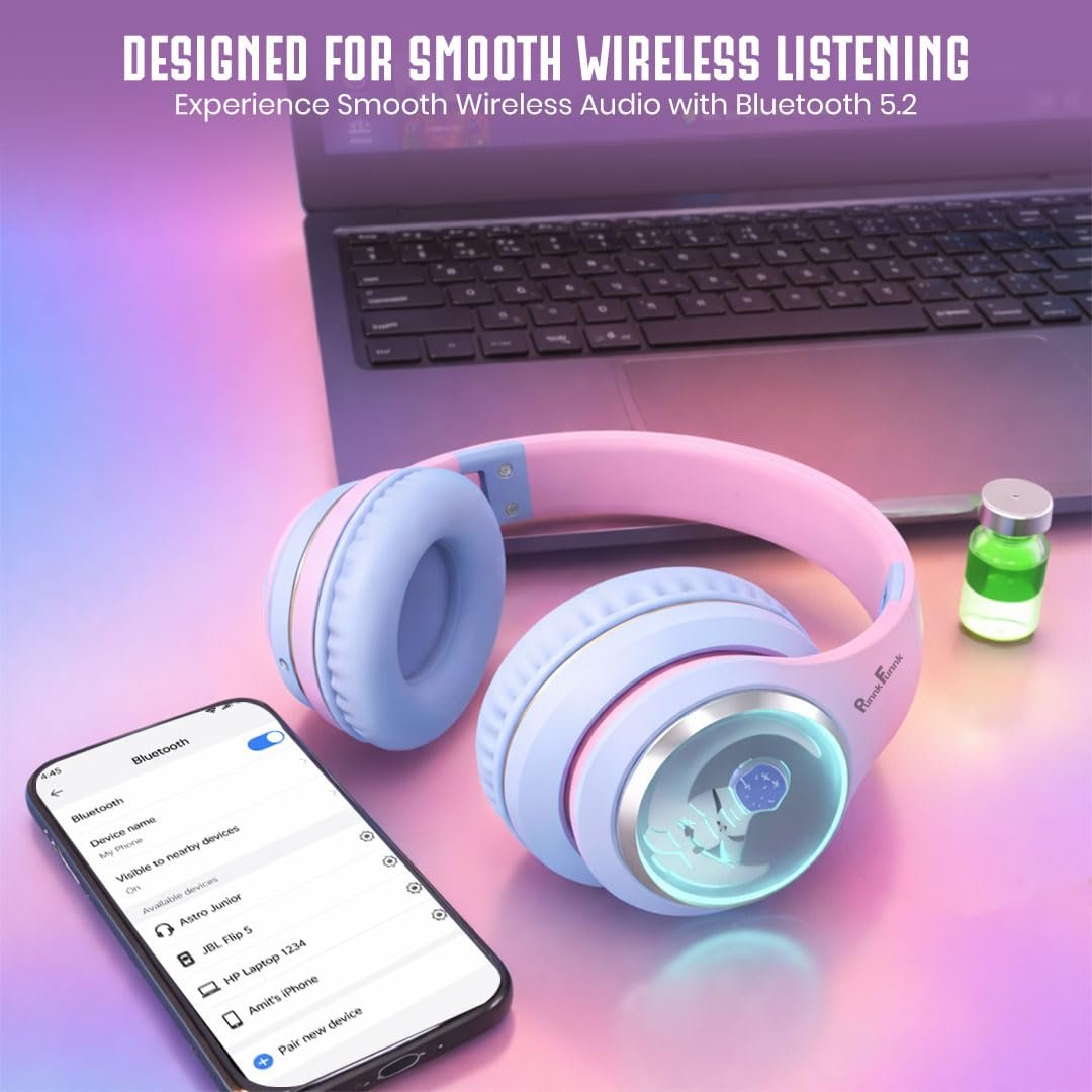 Astro Junior Wireless Bluetooth Headphones with BT 5.3, Noise Cancelling, Hi-Res Audio, 40mm Drivers, Deep Bass, Memory Foam Ear Cushions, Over-Ear Headset for Kids, Teens & Adults (Blue) - Image 3