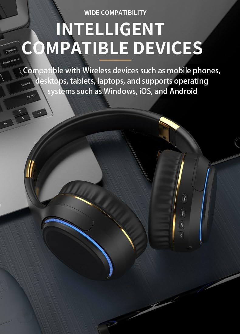 H6 Over Ear Headphones with RGB Light, Upto 50 Hrs Playtime, Fast Charging, in-Built ENC Mic, 40mm Titanium Bass Drivers, Super Soft Cushion, AUX in, Foldable Design, Wireless Bluetooth (Black) - Image 5