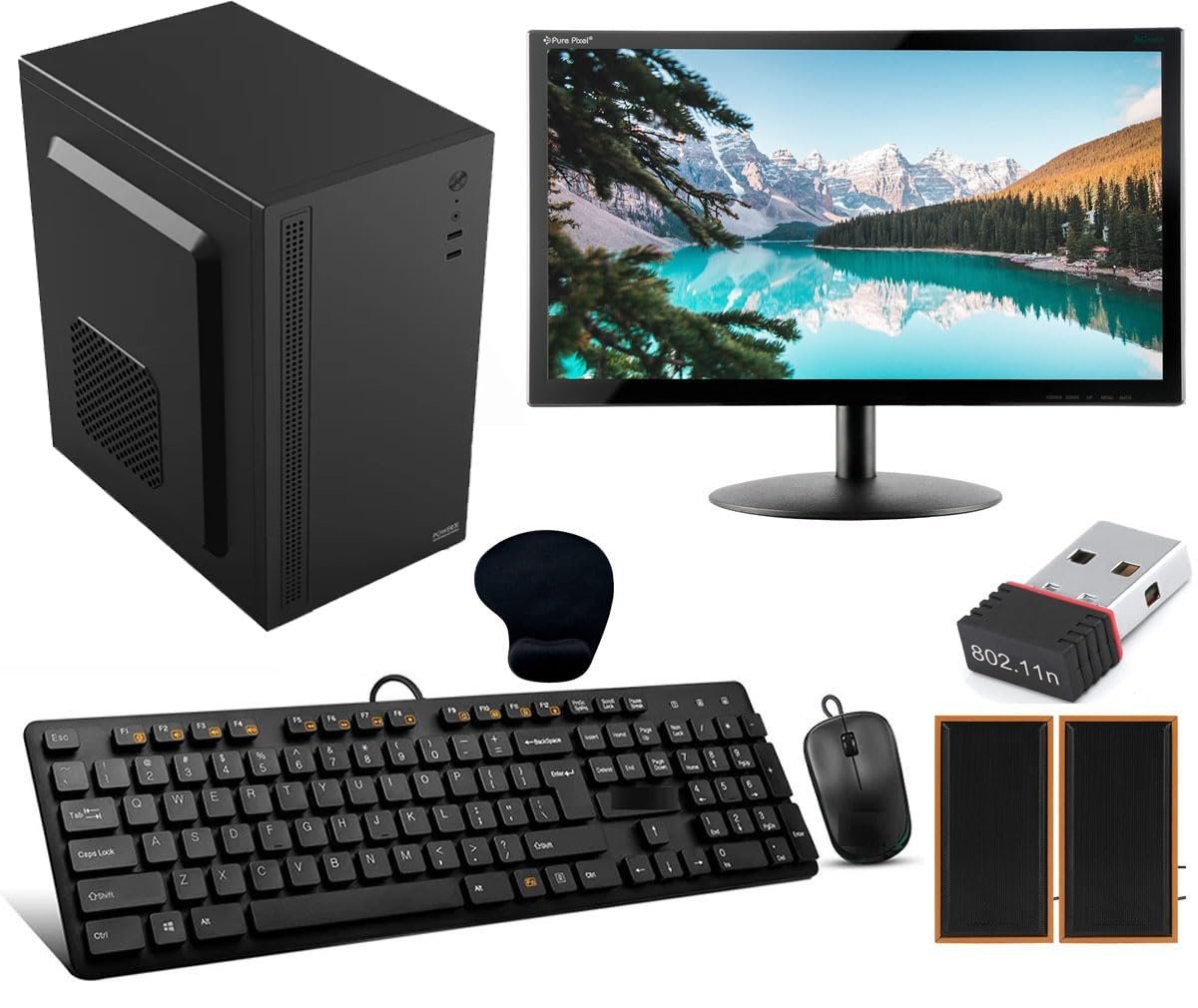 Desktop Computer Set with i5 3470, 8GB RAM, 256GB SSD, 19-inch Monitor, Keyboard, Mouse, WiFi, Speakers, Windows 10, Black