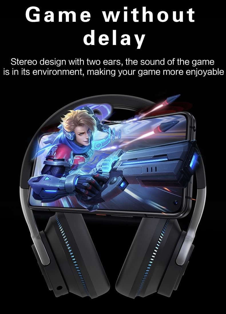 H2 Over Ear Premium Bluetooth Headphones with RGB Light, Upto 50* Hrs Playtime, Fast Charging, in-Built ENC Mic, 40mm Titanium Bass Drivers, Super Soft Cushion, AUX in, Foldable Design (Blue) - Image 2