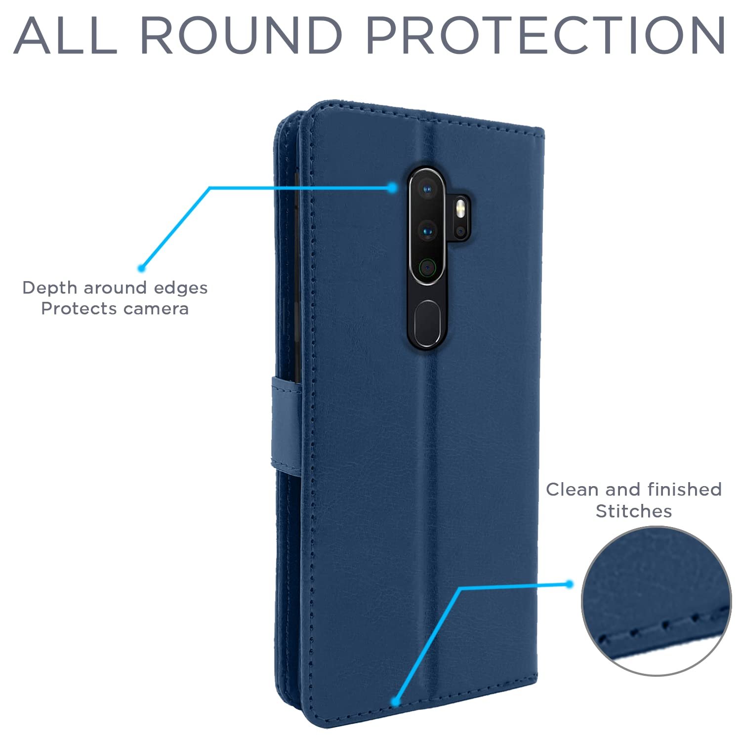 Oppo A5 2020 / A9 2020 Flip Cover Magnetic Leather Wallet Case Shockproof TPU for Oppo A5 2020 / A9 2020 (Blue) - Image 4