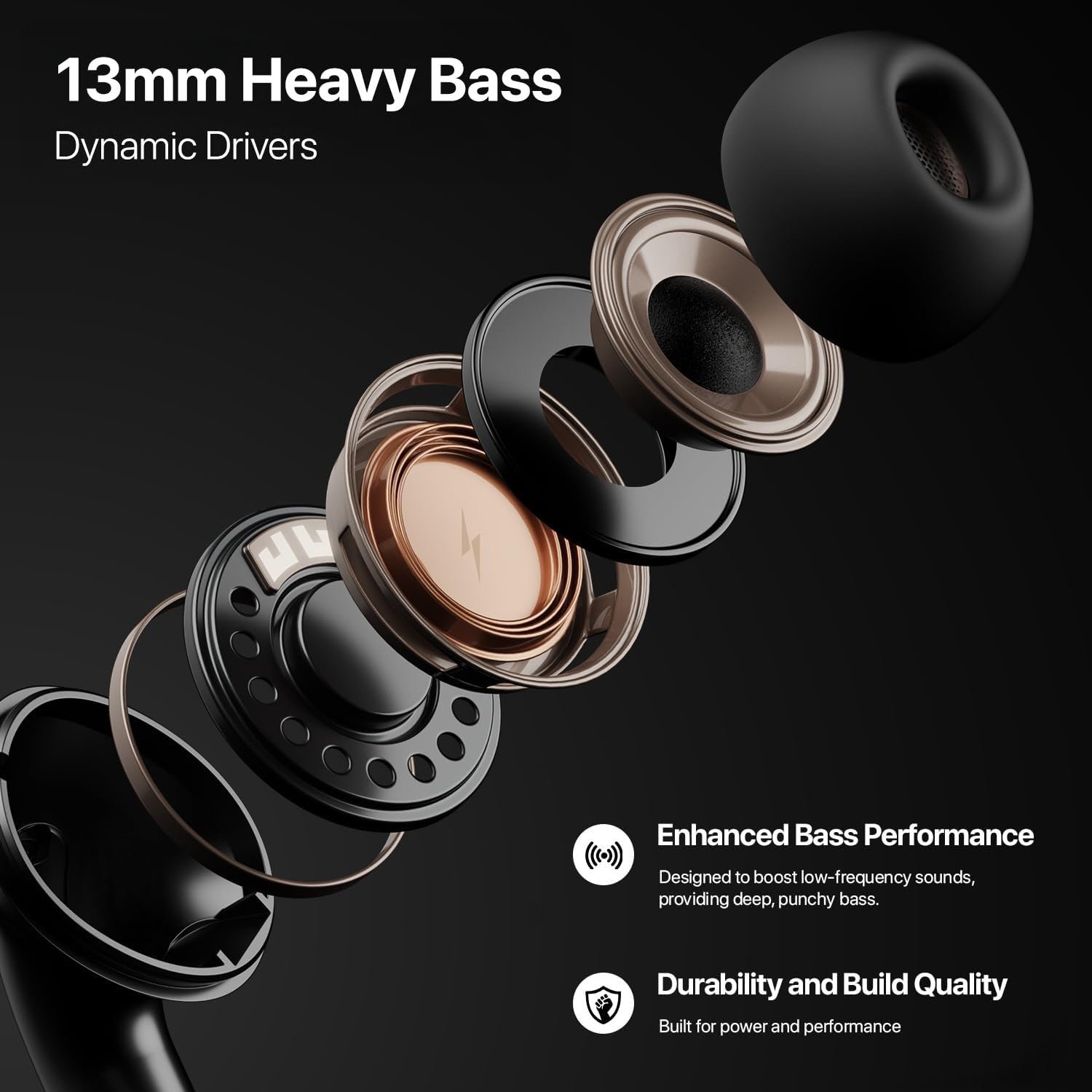 ® BOOMX Wireless Earbuds Bluetooth 5.4 TWS Headphones 60H Playback Bass Stereo 13mm Drivers Gaming Low Latency HD Calls Touch Control Fast Charging IPX Waterproof- Black - Image 2