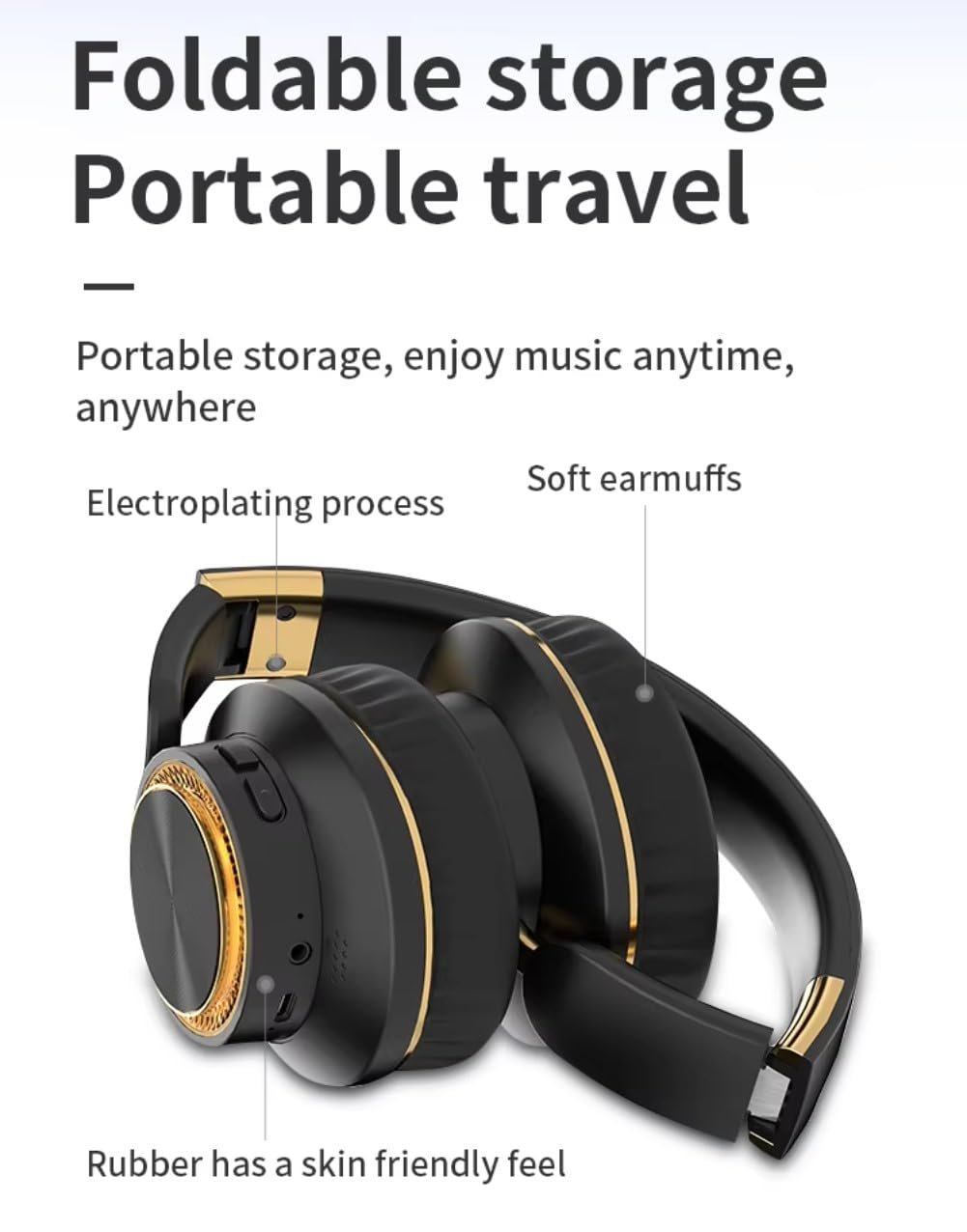 H8 Over Ear Headphones, Upto 50 Hrs Playtime, Fast Charging, in-Built ENC Mic, 40mm Titanium Bass Drivers, Super Soft Cushion, AUX in, Foldable Design, Wireless Bluetooth Headset. (Black) - Image 6