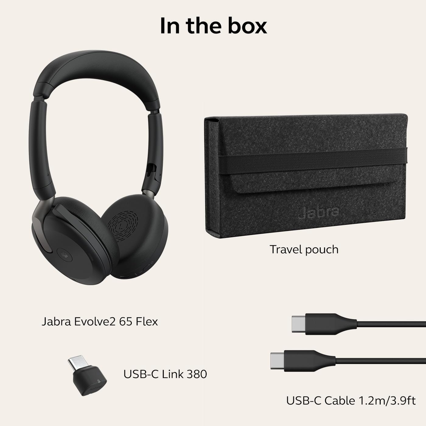 Evolve2 65 Flex MS Teams Wireless Bluetooth Headset with USB-C Adapter, Hybrid ANC Headphones, Foldable Business Headset, ClearVoice Mic, 20Hr Talk Time, Portable Office Headphones. - Image 8