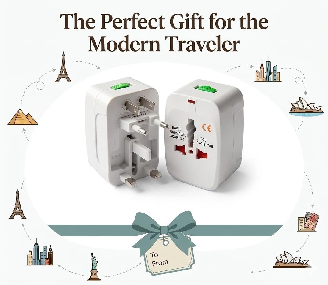 Universal Travel Adapter with USB-C & Dual USB, International Travel Adapter, Worldwide Plug Adapter, All-in-One Power Adapter, Surge Protector - Image 6