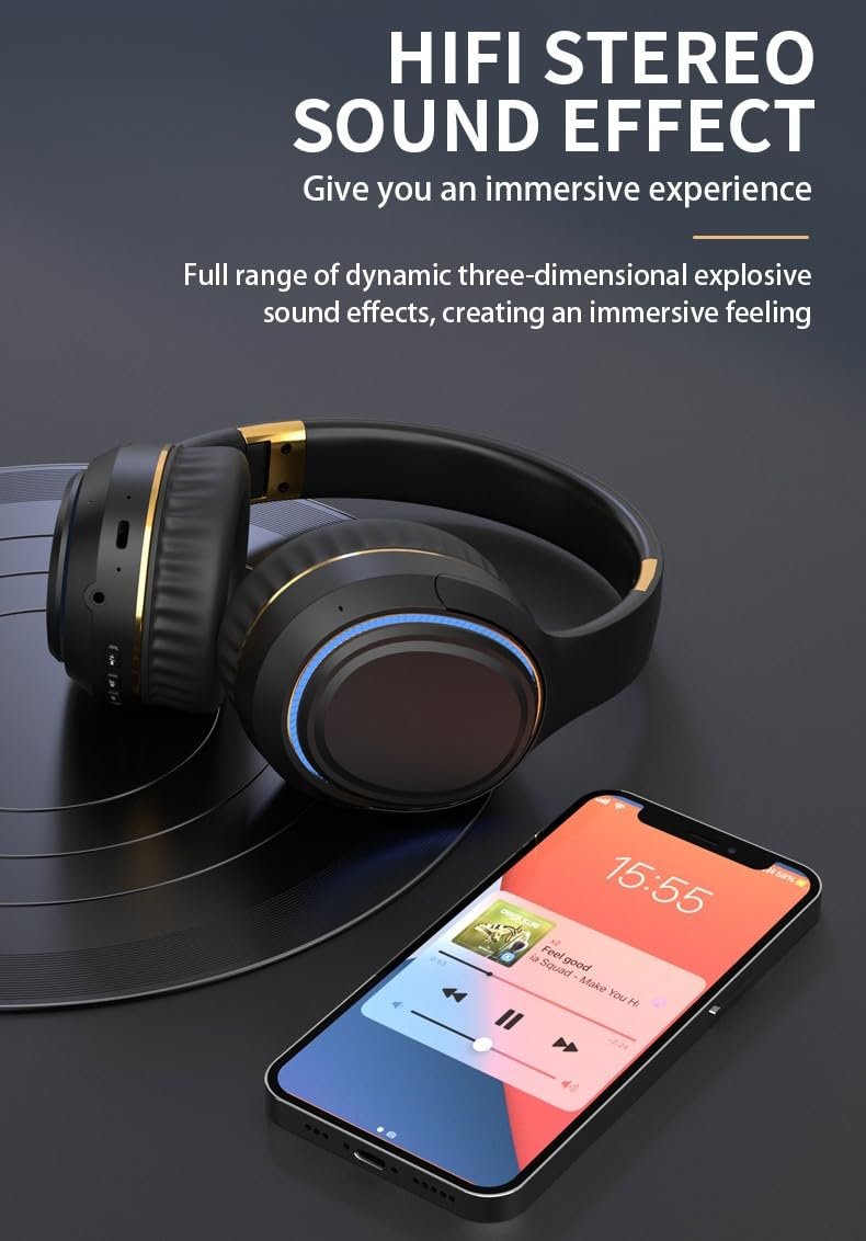 H6 Over Ear Headphones with RGB Light, Upto 50 Hrs Playtime, Fast Charging, in-Built ENC Mic, 40mm Titanium Bass Drivers, Super Soft Cushion, AUX in, Foldable Design, Wireless Bluetooth (Black) - Image 8