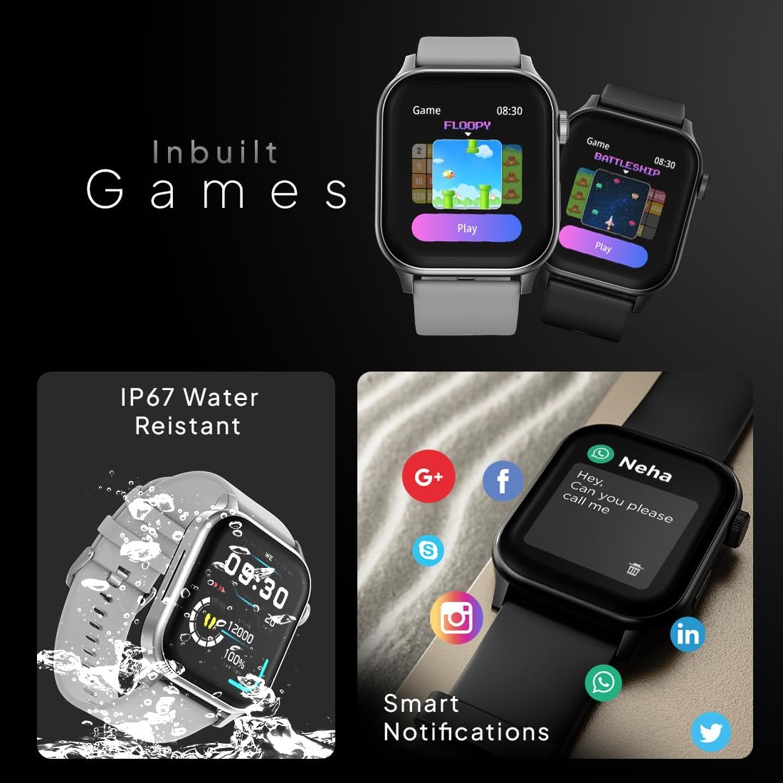 Fire‑Boltt Rise Smart Watch 1.85″ HD Display with Bluetooth Calling, AI Voice Assistant, Rotating Crown,SpO2 & Heart Rate Monitor, 120+ Sports Modes,IP67 Waterproof Smart Watch for Men & Women - Black - Image 8