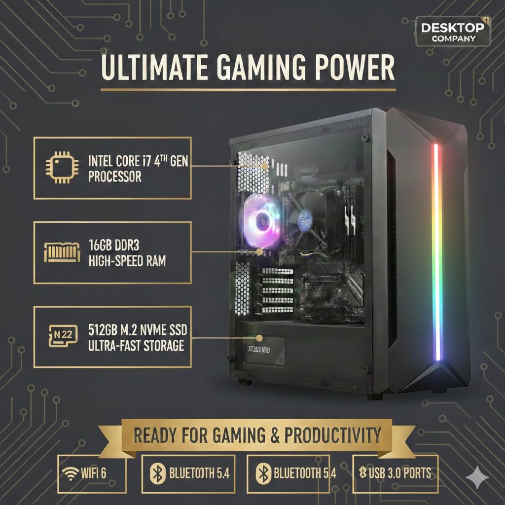 Desktop PC | Core i7 4th Gen | 16GB RAM | 512GB SSD | 5G WiFi 6 + Bluetooth 5.4 | HD Graphics 4600| HDMI/VGA/USB 3.0 | Windows 11 Pro & Office 2021 Installed | 2-Year On-Site Warranty - Image 2