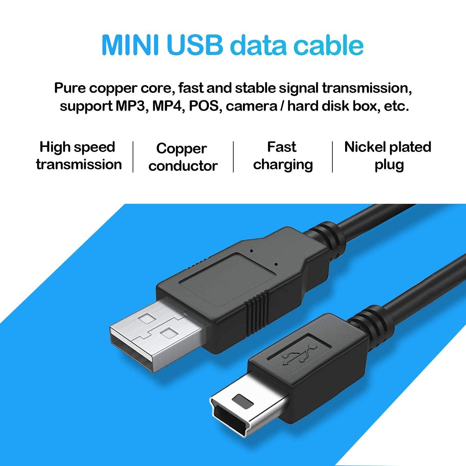 USB 2.0 USB 5 Pin Male to Male 5 pin Data Sync Cable Charge Charging Cord Line - for Camera MP3 MP4 MP5 (1.5m) - Image 2