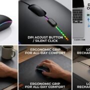 S D Wireless Mouse, Dual Mode 2.4GHz + BT, 1600 DPI, USB Nano Receiver, Lightweight Design, Multicolor LED Lights, Rechargeable Battery Black