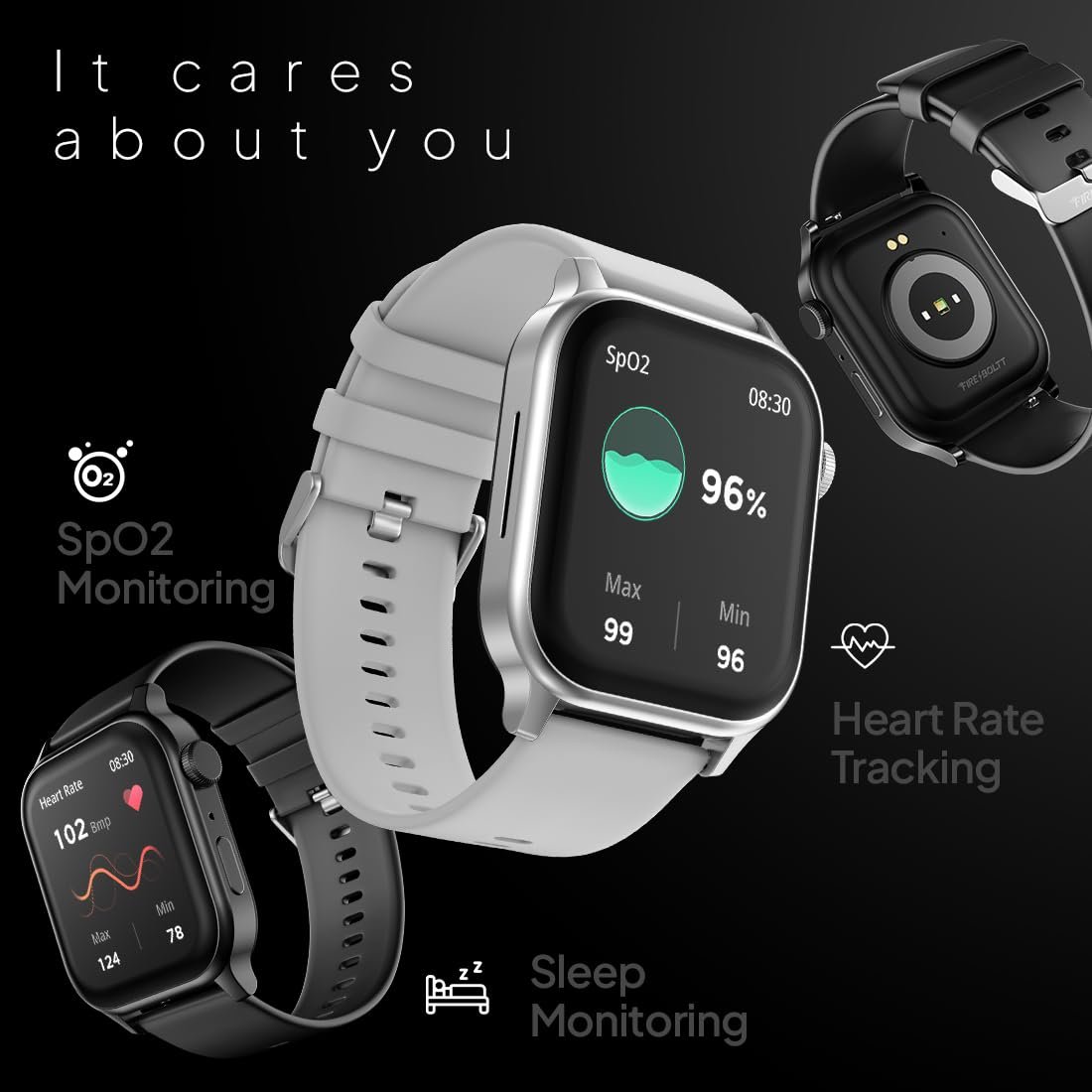 Fire‑Boltt Rise Smart Watch 1.85″ HD Display with Bluetooth Calling, AI Voice Assistant, Rotating Crown,SpO2 & Heart Rate Monitor, 120+ Sports Modes,IP67 Waterproof Smart Watch for Men & Women - Black - Image 6