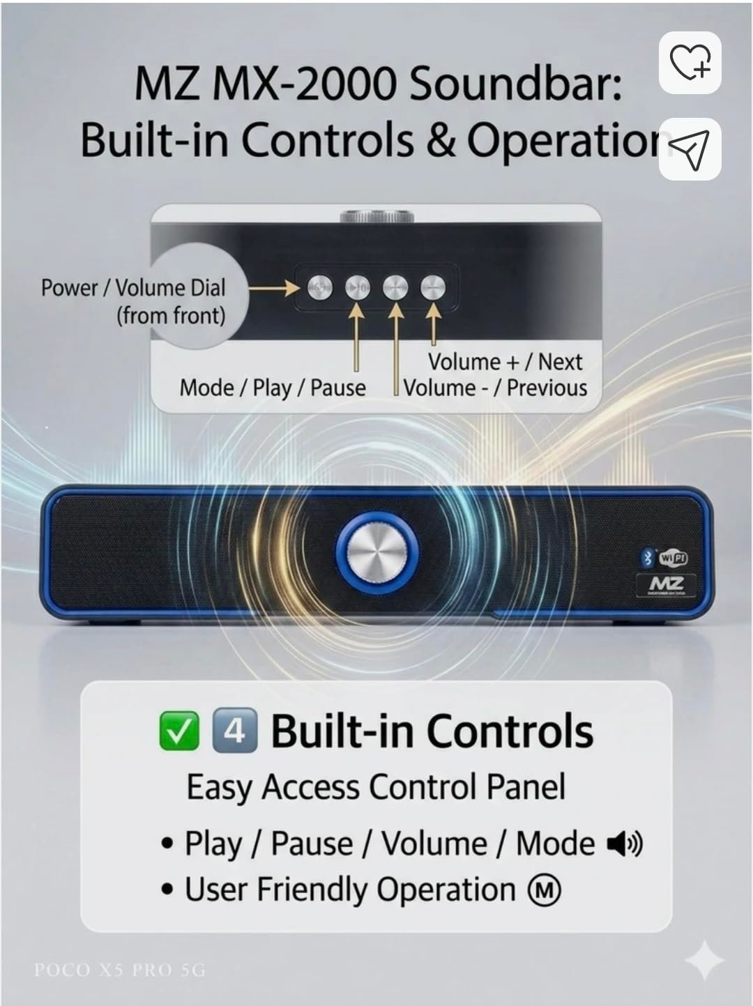 MZ Bluetooth Soundbar Speaker with USB and 3.5mm Aux Input - Image 2