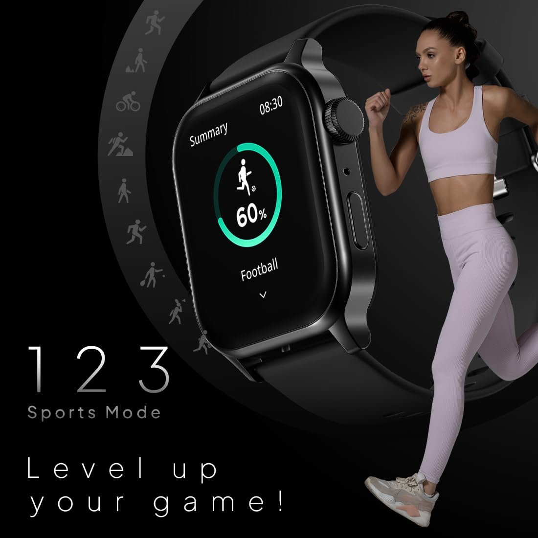 Fire‑Boltt Rise Smart Watch 1.85″ HD Display with Bluetooth Calling, AI Voice Assistant, Rotating Crown,SpO2 & Heart Rate Monitor, 120+ Sports Modes,IP67 Waterproof Smart Watch for Men & Women - Black - Image 5
