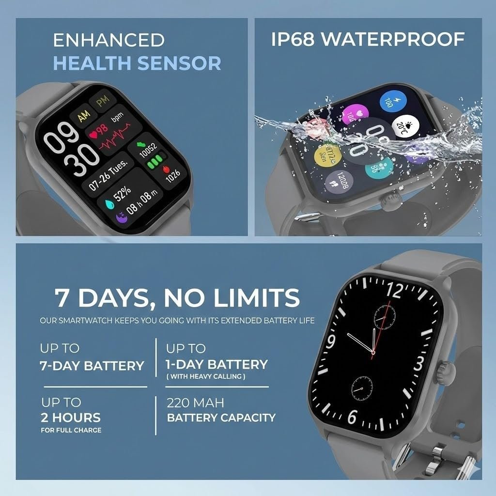 Smart Watch Pro Plus Bluetooth Calling Smart Watch, 1.83″ HD Display, AI Voice Assistant, 120+ Sports Modes, IP67 Waterproof, SpO2 & Heart Rate Monitor Smartwatch for Men & Women - Image 3