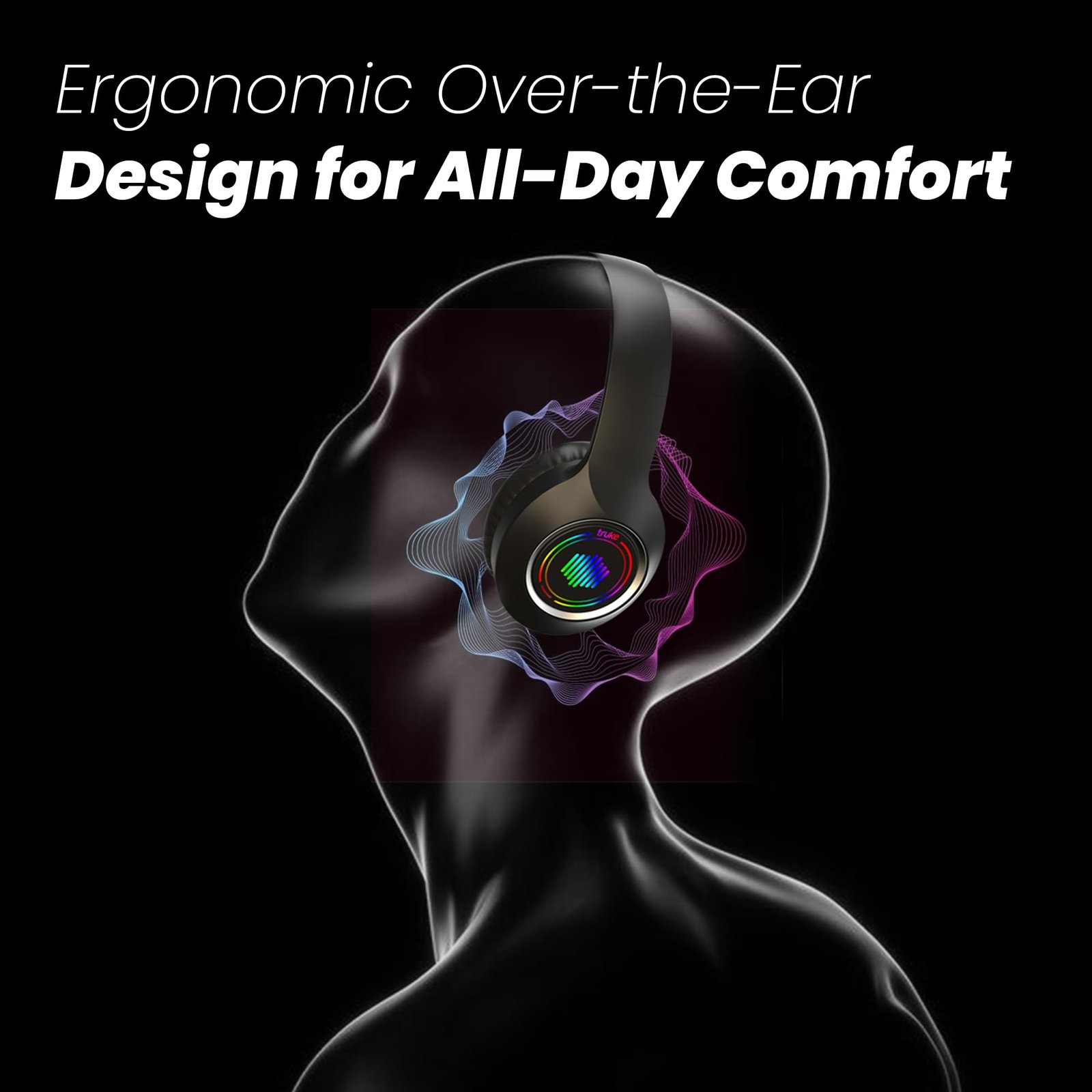Newly Launched BTG 500 Over The Ear Gaming Headphone with 40mm Drivers, 10H of Playtime, Dual Pairing, Gaming Mode (50ms Latency) with RGB LEDs, TF Card with Volume Control, BT 5.4(Metal Black) - Image 9