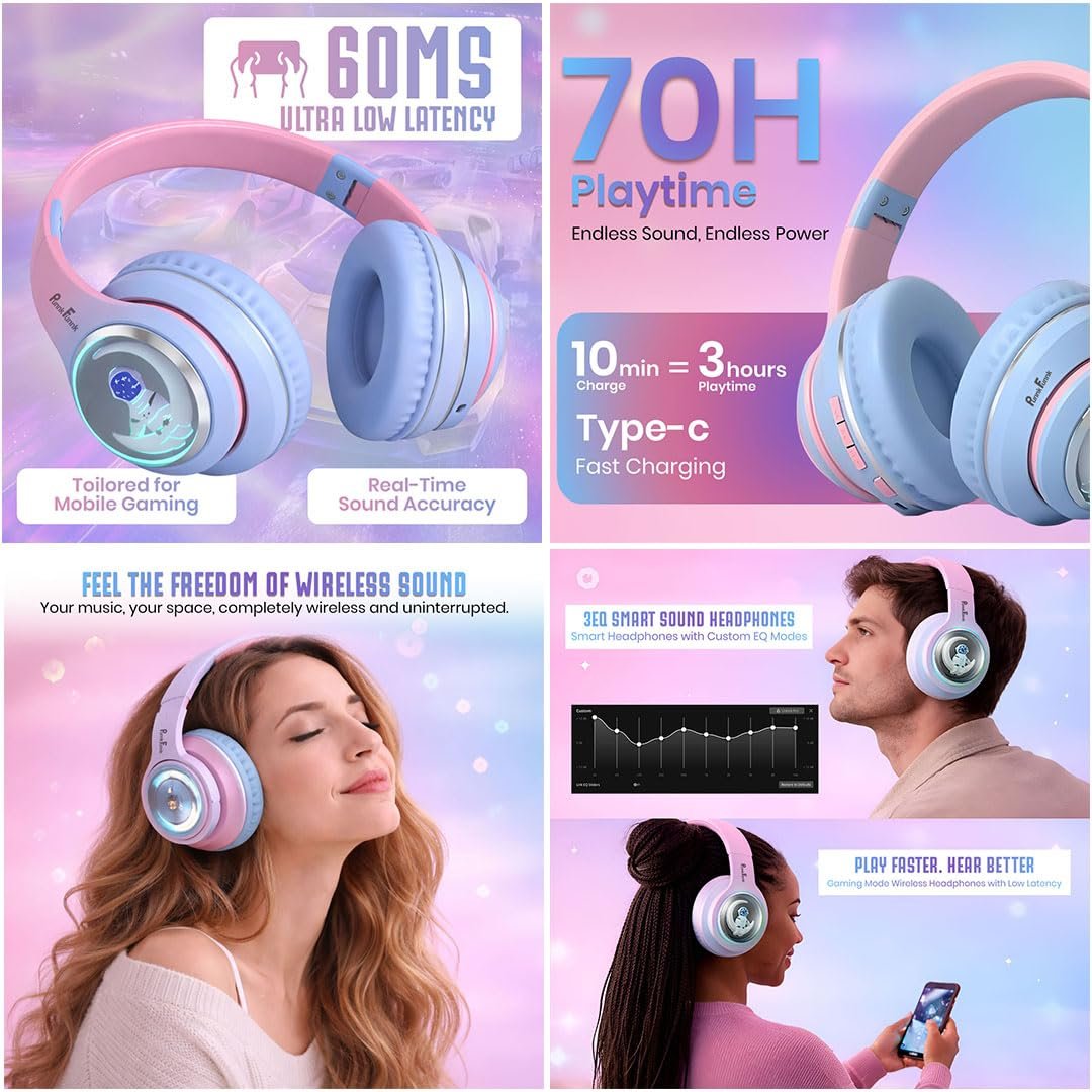 Astro Junior Wireless Bluetooth Headphones with BT 5.3, Noise Cancelling, Hi-Res Audio, 40mm Drivers, Deep Bass, Memory Foam Ear Cushions, Over-Ear Headset for Kids, Teens & Adults (Blue) - Image 2