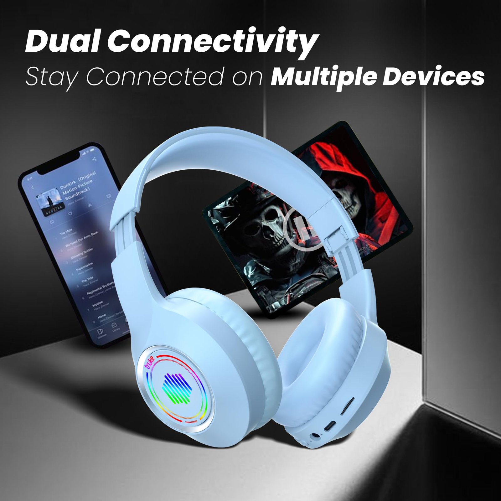 Newly Launched BTG 500 Over The Ear Gaming Headphone with 40mm Drivers, 10H of Playtime, Dual Pairing, Gaming Mode (50ms Latency) with RGB LEDs, TF Card with Volume Control, BT 5.4 (Sky Blue) - Image 5