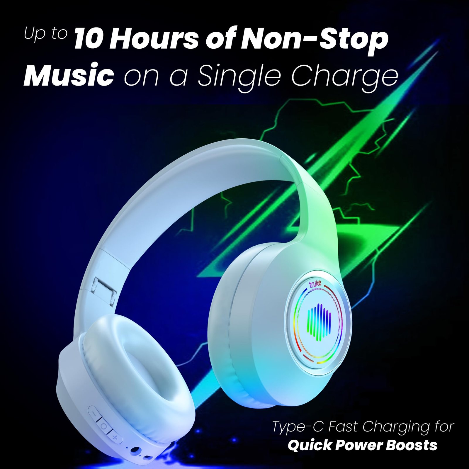 Newly Launched BTG 500 Over The Ear Gaming Headphone with 40mm Drivers, 10H of Playtime, Dual Pairing, Gaming Mode (50ms Latency) with RGB LEDs, TF Card with Volume Control, BT 5.4 (Sky Blue) - Image 7