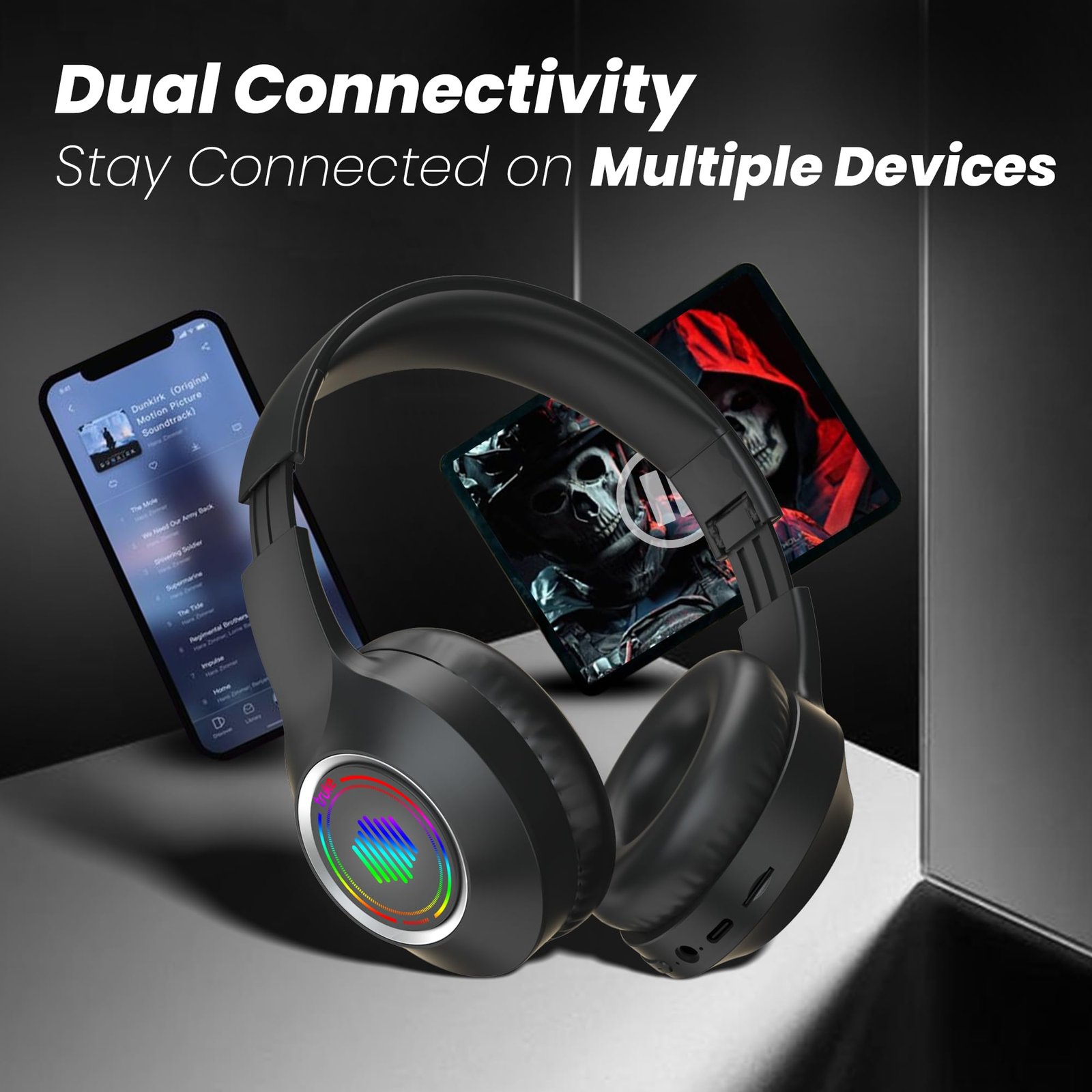 Newly Launched BTG 500 Over The Ear Gaming Headphone with 40mm Drivers, 10H of Playtime, Dual Pairing, Gaming Mode (50ms Latency) with RGB LEDs, TF Card with Volume Control, BT 5.4(Metal Black) - Image 5