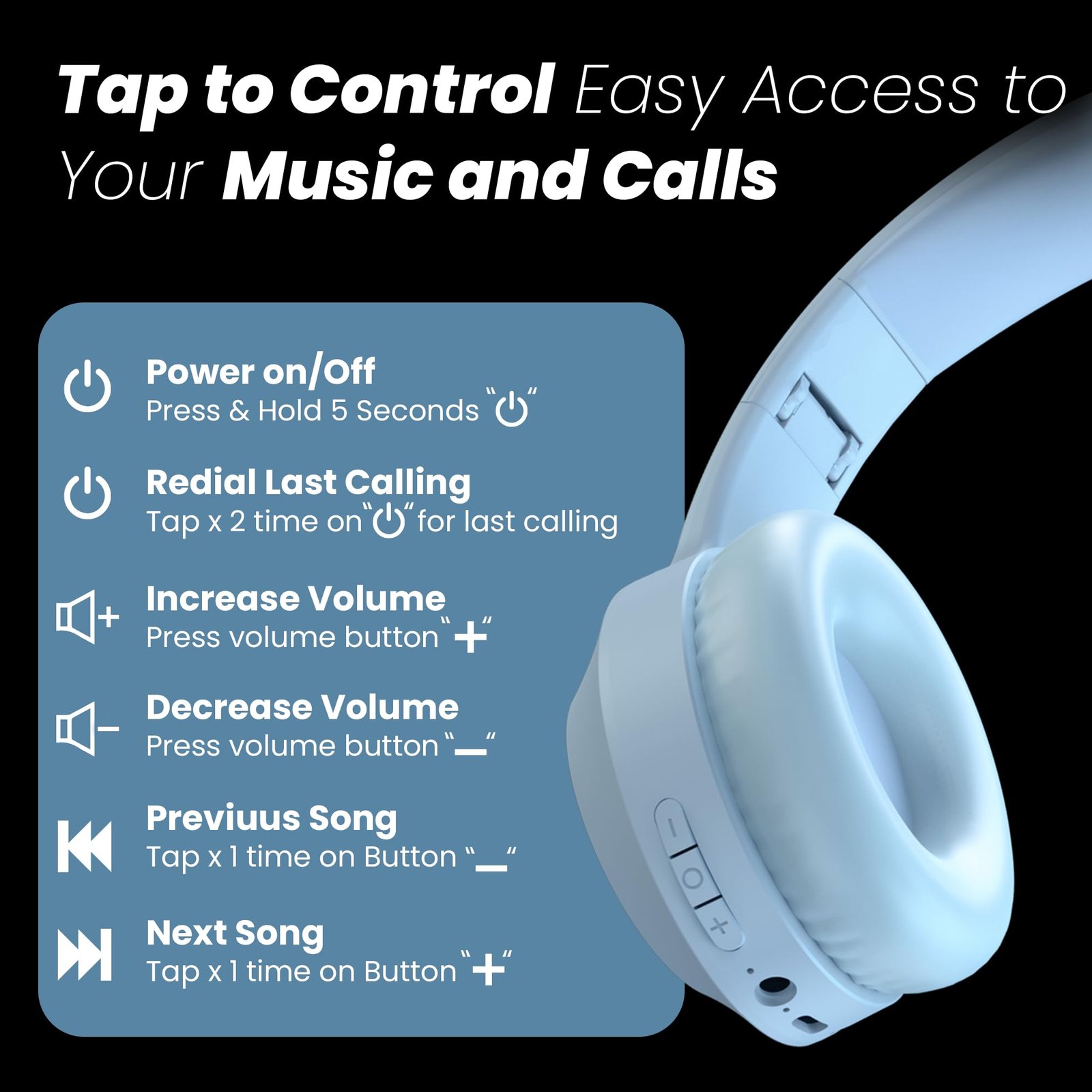 Newly Launched BTG 500 Over The Ear Gaming Headphone with 40mm Drivers, 10H of Playtime, Dual Pairing, Gaming Mode (50ms Latency) with RGB LEDs, TF Card with Volume Control, BT 5.4 (Sky Blue) - Image 4
