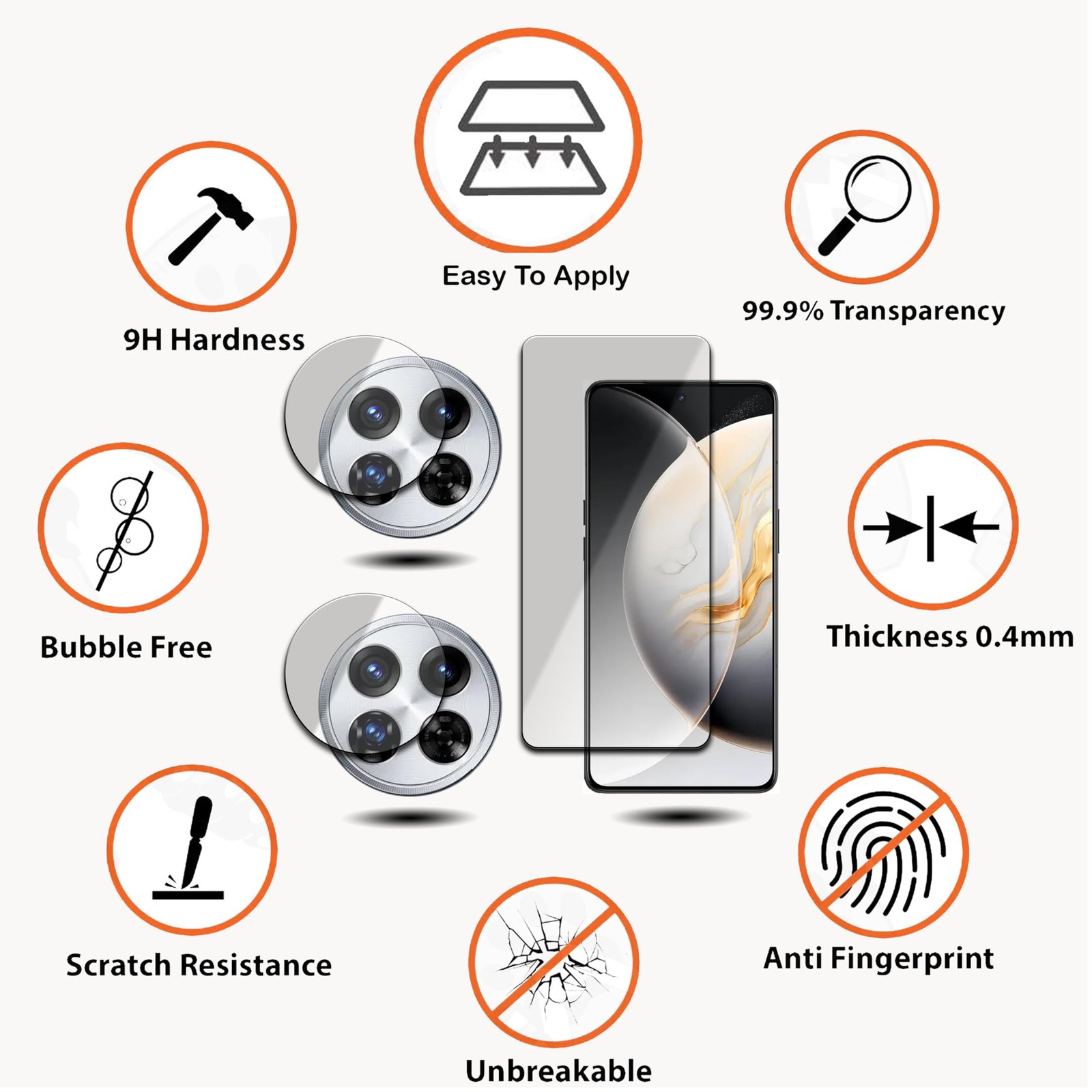Combo Pack For Tecno Camon 30 Premier 5G Mobile, Pack of 1 Screen Guard and 2 Camera Lens Protection, Scratch Resistance, 9H Hardness With Free Installation Kit COMBO PACK - Image 2