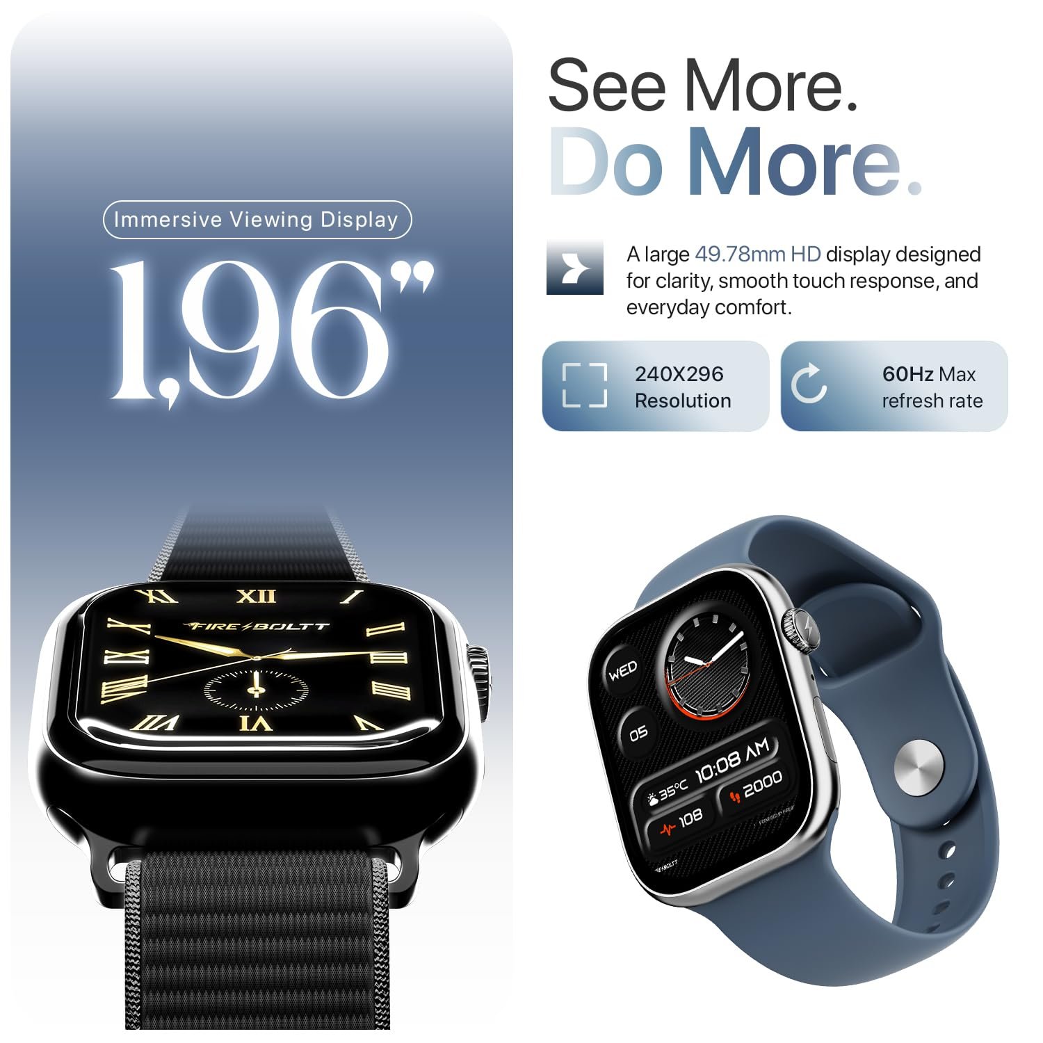 Ninja X Ring Smart Watch with 1.96” Large Display, Bluetooth Calling, Wireless Charging, AI Voice Assistant, 500+ Watch Faces, Health Suite, Smart Watch for Man & Woman – Blue S - Image 3