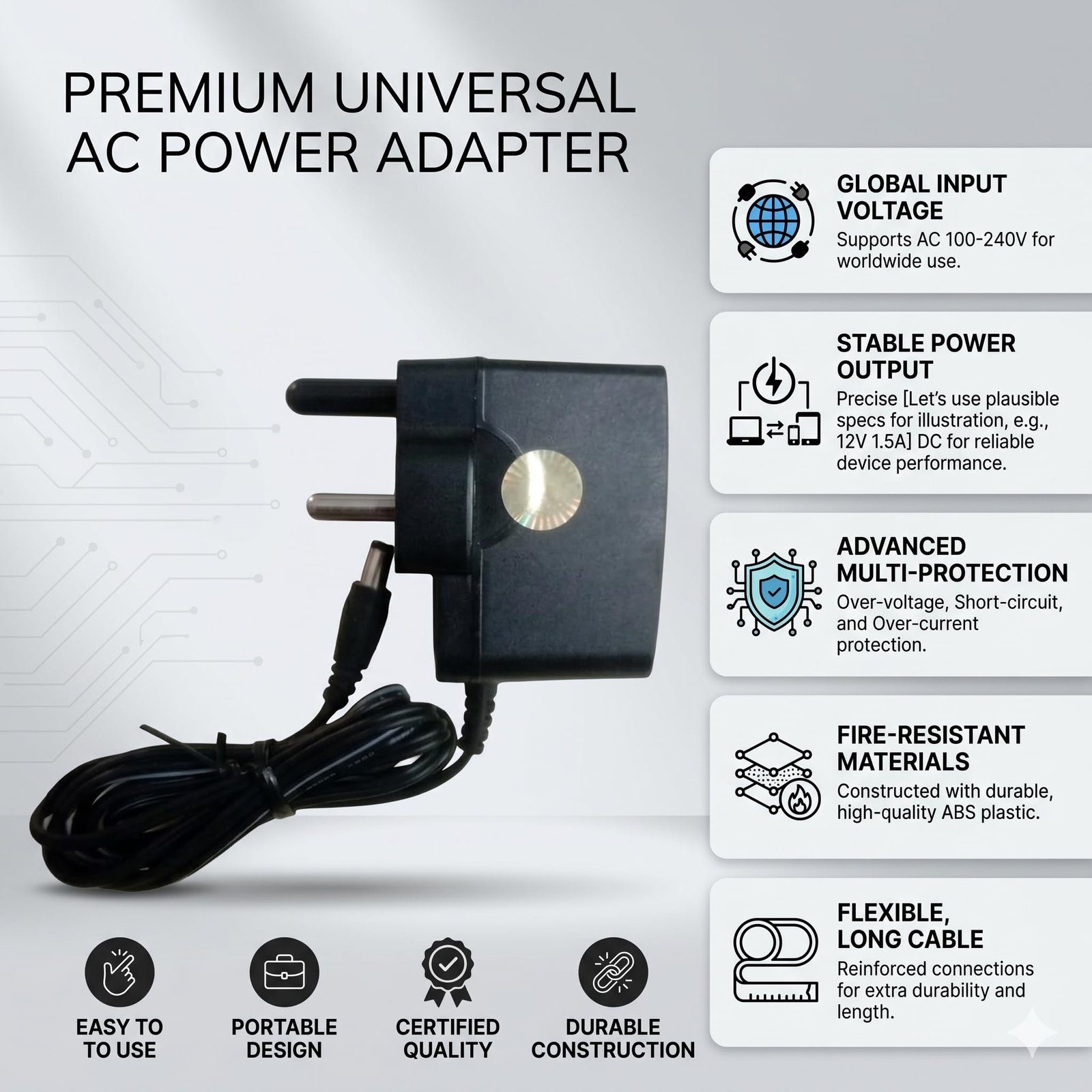 9V 0.85A AC DC Power Adapter Charger with DC Pin | Input 100-240V AC | Suitable for WiFi Routers, Modems, Broadband Switches, CCTV Cameras, Baby Monitors, LED Strip Lights & More - Image 3