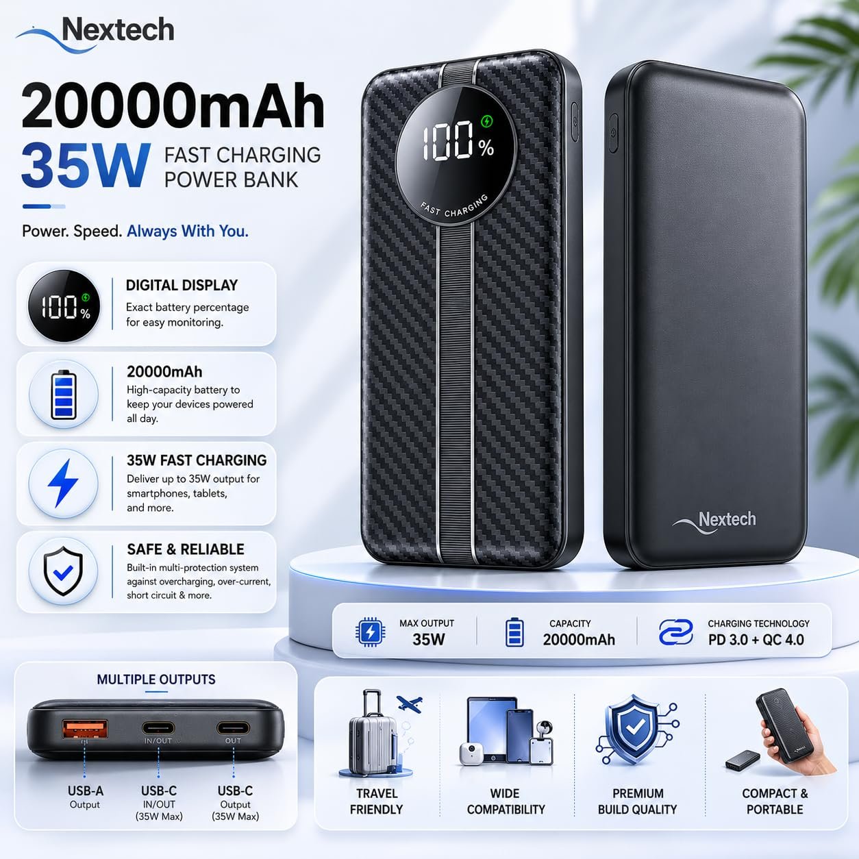 Astro 20000mAh 35W PD Fast Charging Power Bank, Type-C Input & Output, Dual Output with Digital Display, Portable Laptop & Mobile Charger for iPhone, Android, Tablets & MacBook, Black - Image 5