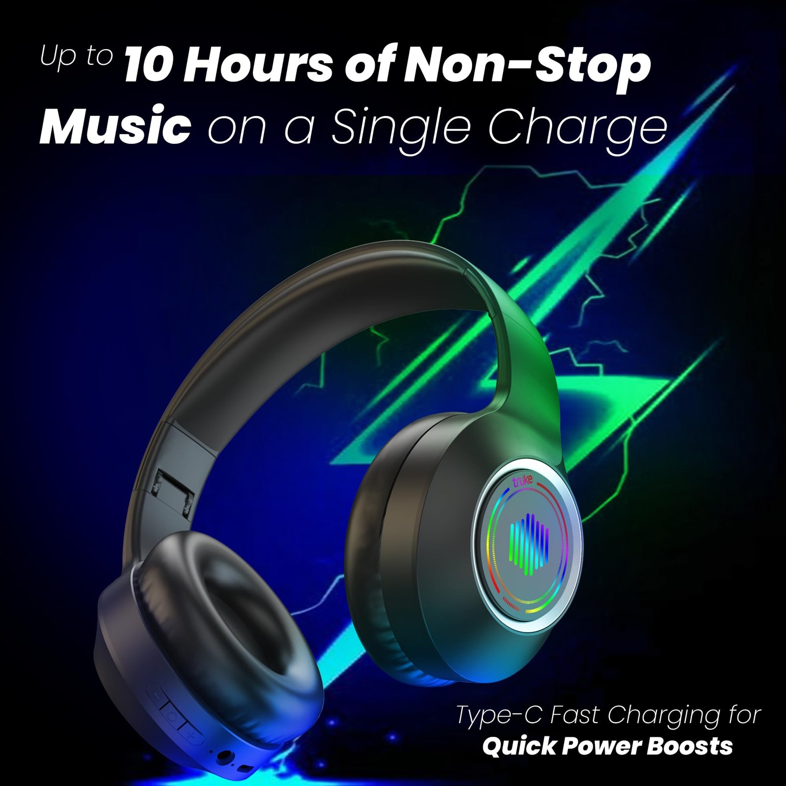 Newly Launched BTG 500 Over The Ear Gaming Headphone with 40mm Drivers, 10H of Playtime, Dual Pairing, Gaming Mode (50ms Latency) with RGB LEDs, TF Card with Volume Control, BT 5.4(Metal Black) - Image 7
