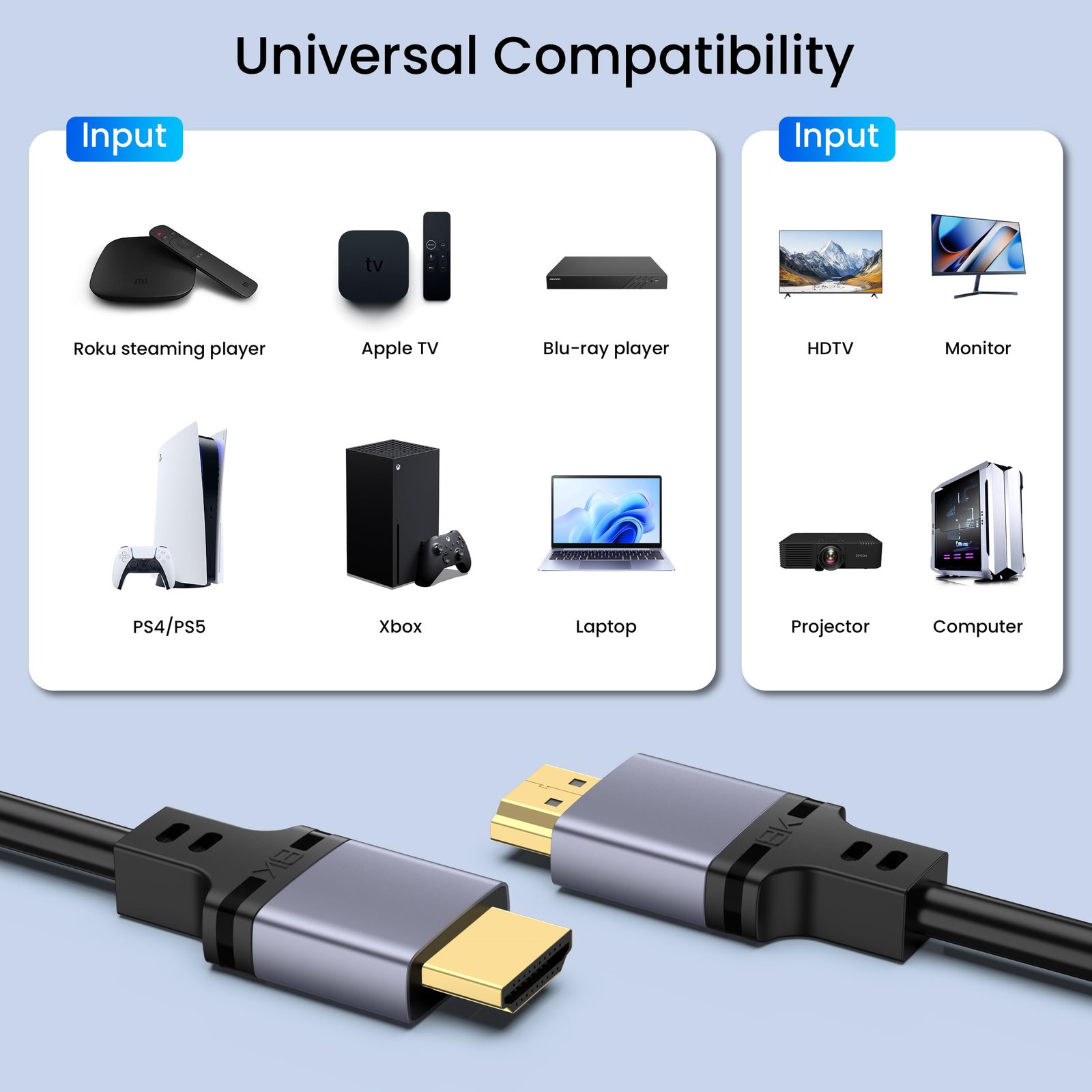 3.3ft HDMI Cable 8K@60Hz 4K@120Hz, High-Speed 48 Gbps HDMI 2.0 Cord for PS 5,Xbox,Samsung TVs,Roku TV, HDCP 2.2 & 2.3, HDR 10,eARC,Dynamic HDR, Laptop, Monitor and More - Image 2