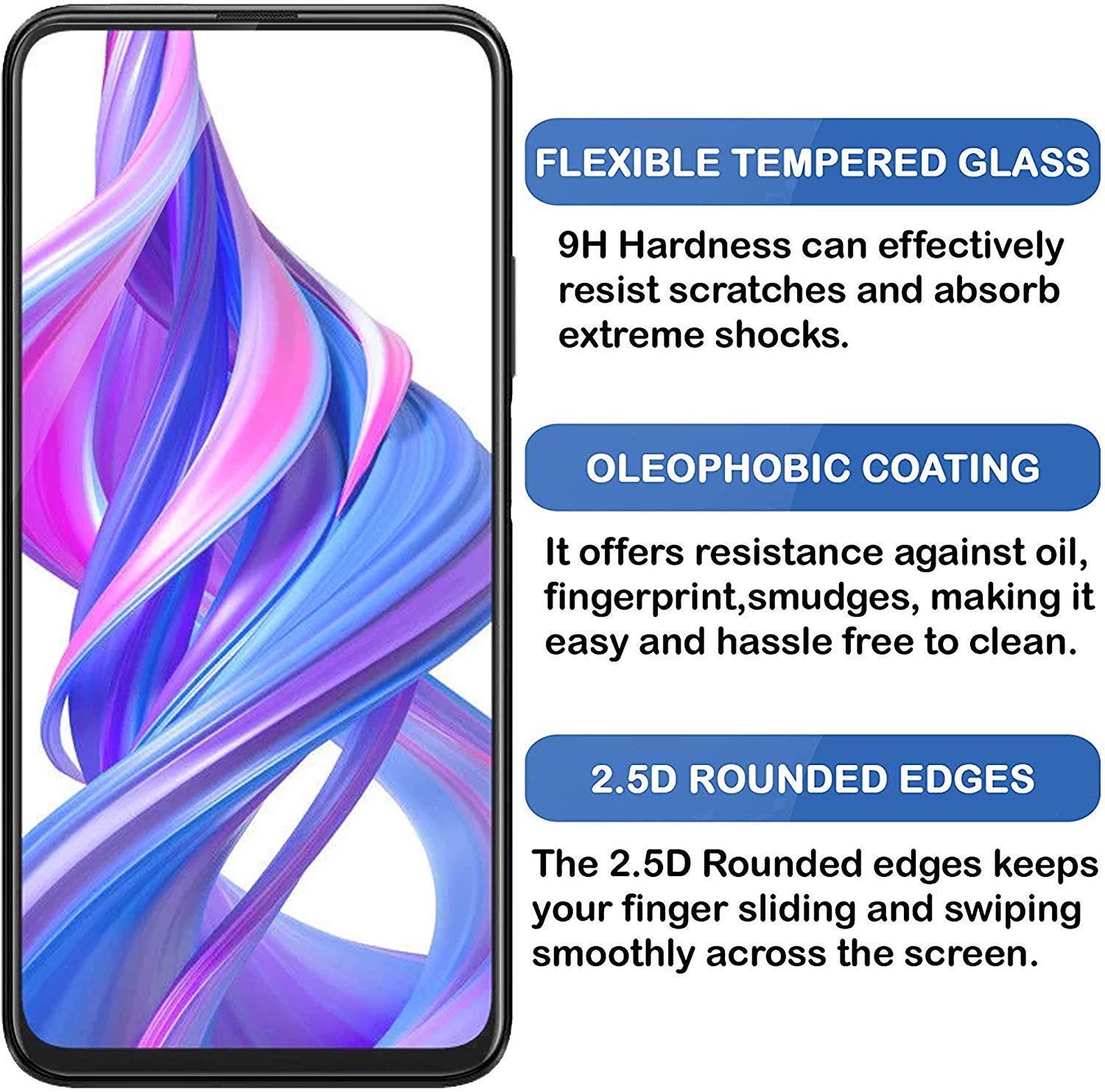 Tempered Glass Screen Protector Guard For Huawei Y9S / Y9 Prime 2019 / Honor 9X / Honor 9X Pro (Black) - Image 2