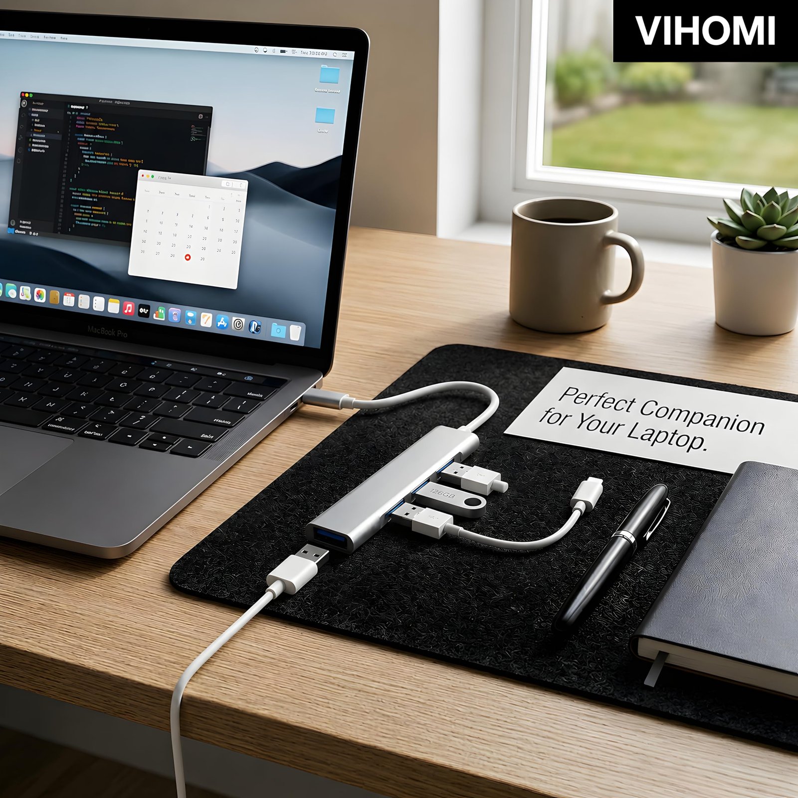 4 in 1 Portable USB 3.0 Hub (Type-C to 4 USB-A Ports) with Aluminum Shell, USB Port Hub 3.0 for PC, Tablet, MacBook, Laptop - Silver - Image 2