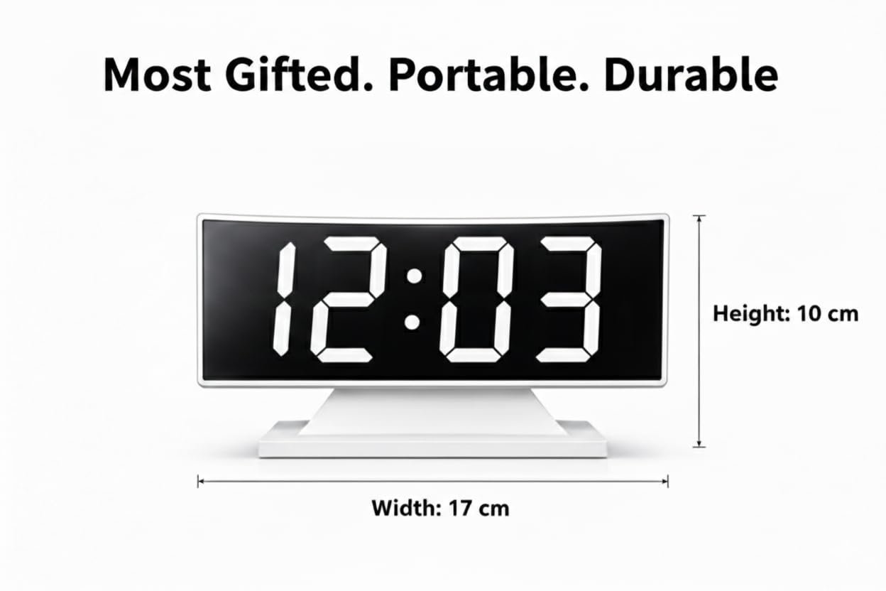 Mirror Faced Curve Screen LED Alarm Clock with Large White Display, Adjustable Brightness, Automatic Night Mode, 12/24H Time Format, Temperature Display, Snooze Function, Memory Power - Image 5