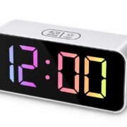 Digital RGB LED Alarm Clock Large Display USB Rechargeable Temperature Snooze Timing Dimmer Function Innovative Multi Colorful Numeric Numbers Table Top Alarm Clock (1-pcs)