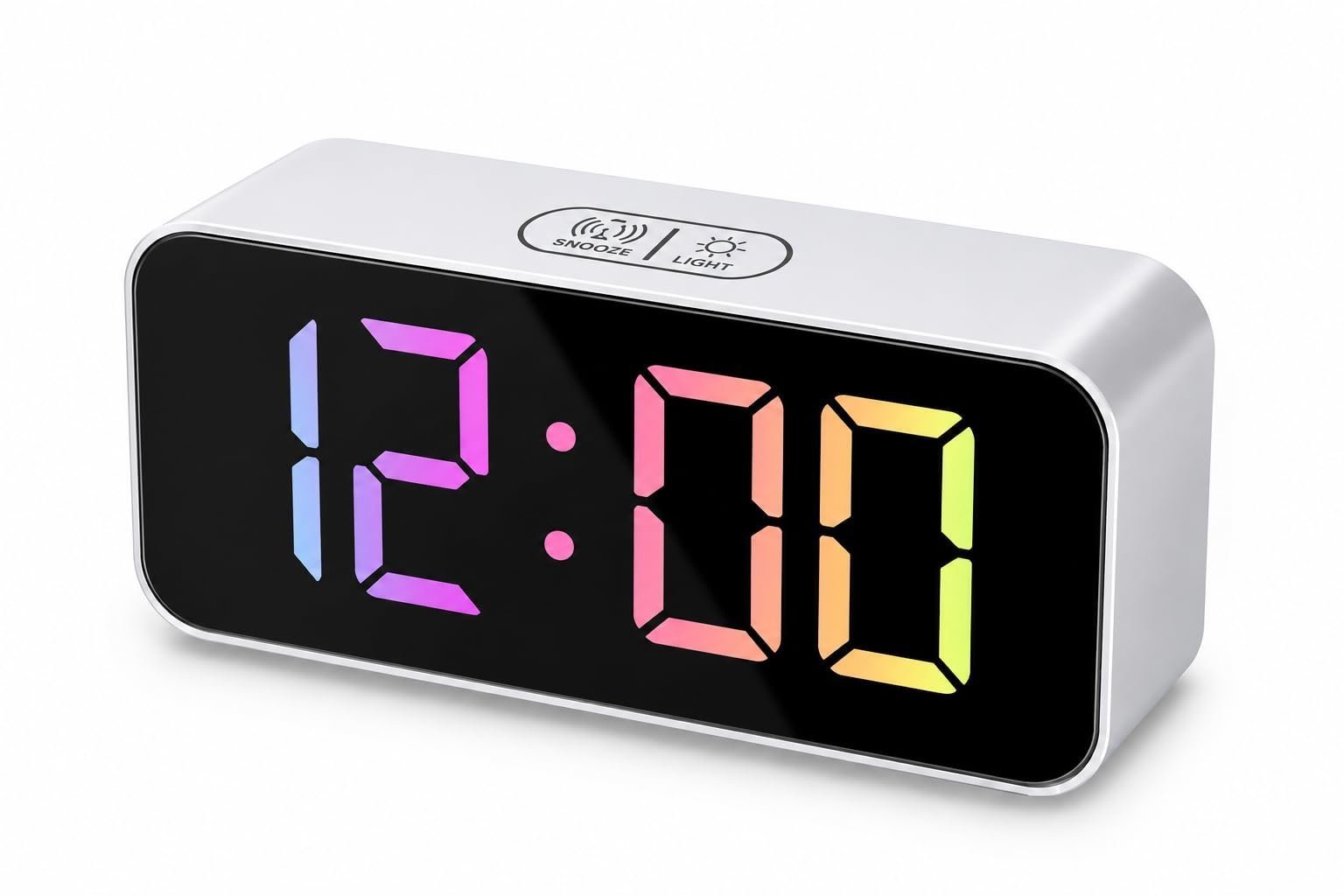 Digital RGB LED Alarm Clock Large Display USB Rechargeable Temperature Snooze Timing Dimmer Function Innovative Multi Colorful Numeric Numbers Table Top Alarm Clock (1-pcs)