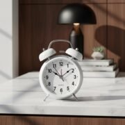 Vintage Twin Bell Alarm Clock with Night Light Loud Alarm Silent Non Ticking Quartz Movement Battery Operated Retro Desk Table Clock for Bedroom Home Office (Midnight White)