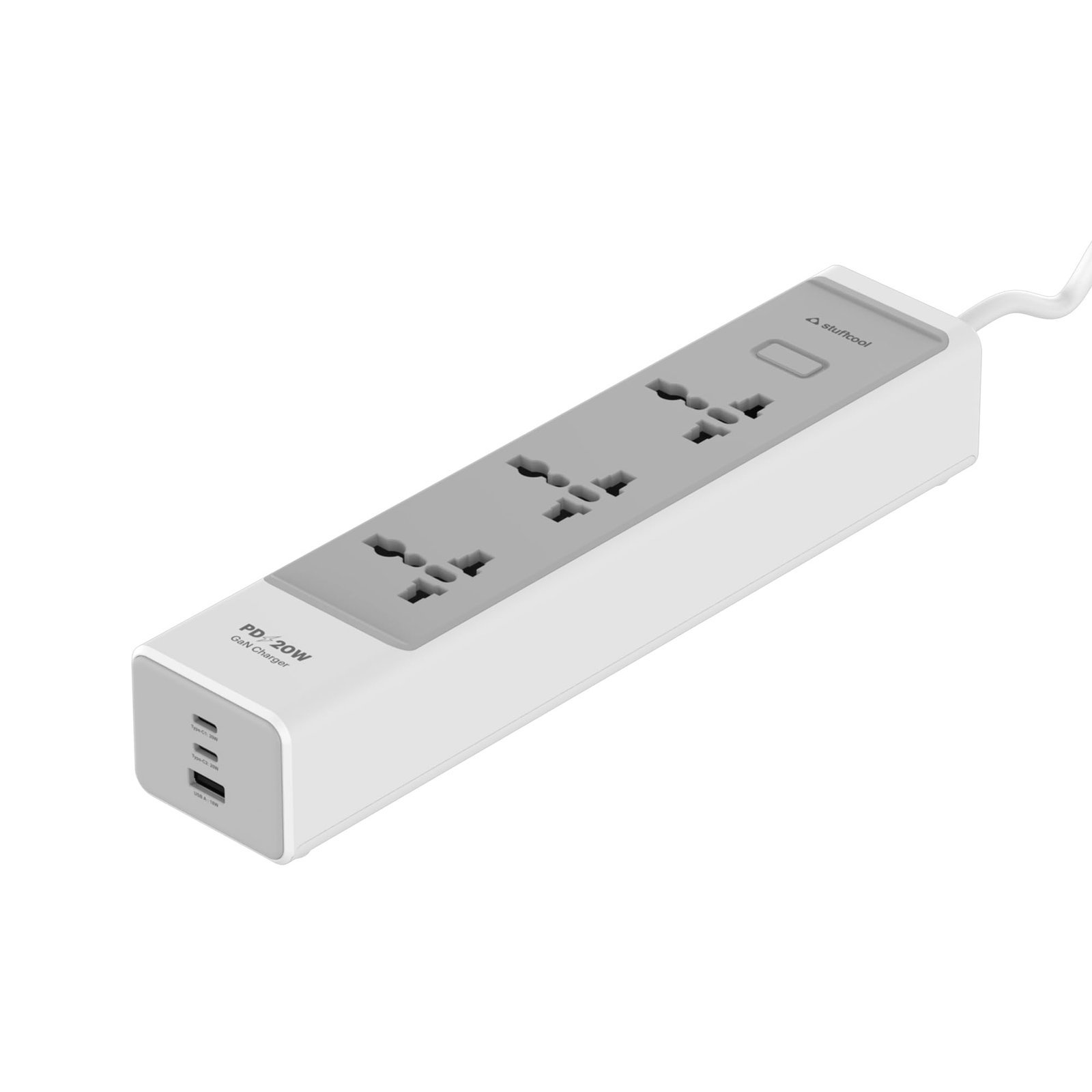 Chargestrip 20W Extension Board with Surge Protector, 3 Universal AC Sockets and 20W Type-C PD, 18W USB-A Fast Charging, Charges iPhones & Pixels up to 50% in 30 Mins, Made in India