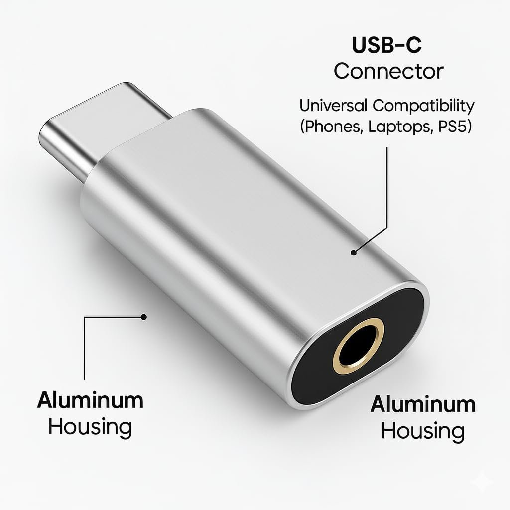 USB Type-C to 3.5mm Audio Adapter, DAC Chip, Universal Compatibility, Aluminium Housing, Silver [if Your Phone Have 3.5mm Jack This Product Didnt Working ON Your Device (Silver) - Image 2