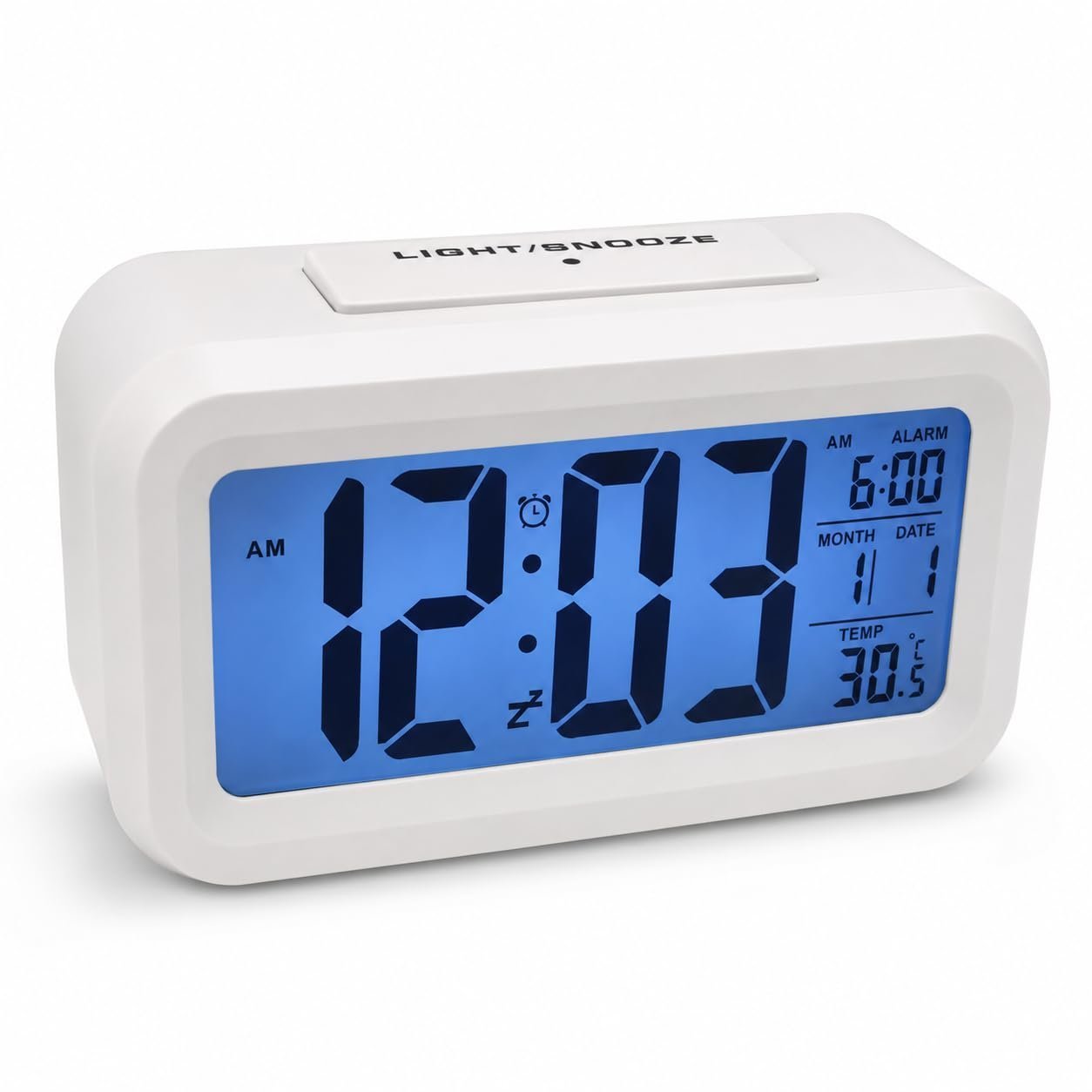 Digital Alarm Clock with Large LCD Display, Blue Backlight, Snooze,