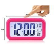 Digital Alarm Clock Large LED Display Smart Backlight Battery Operated Alarm Table Clock with Automatic Sensor | Date & Temperature for Kids,Student Bedroom (Pink)