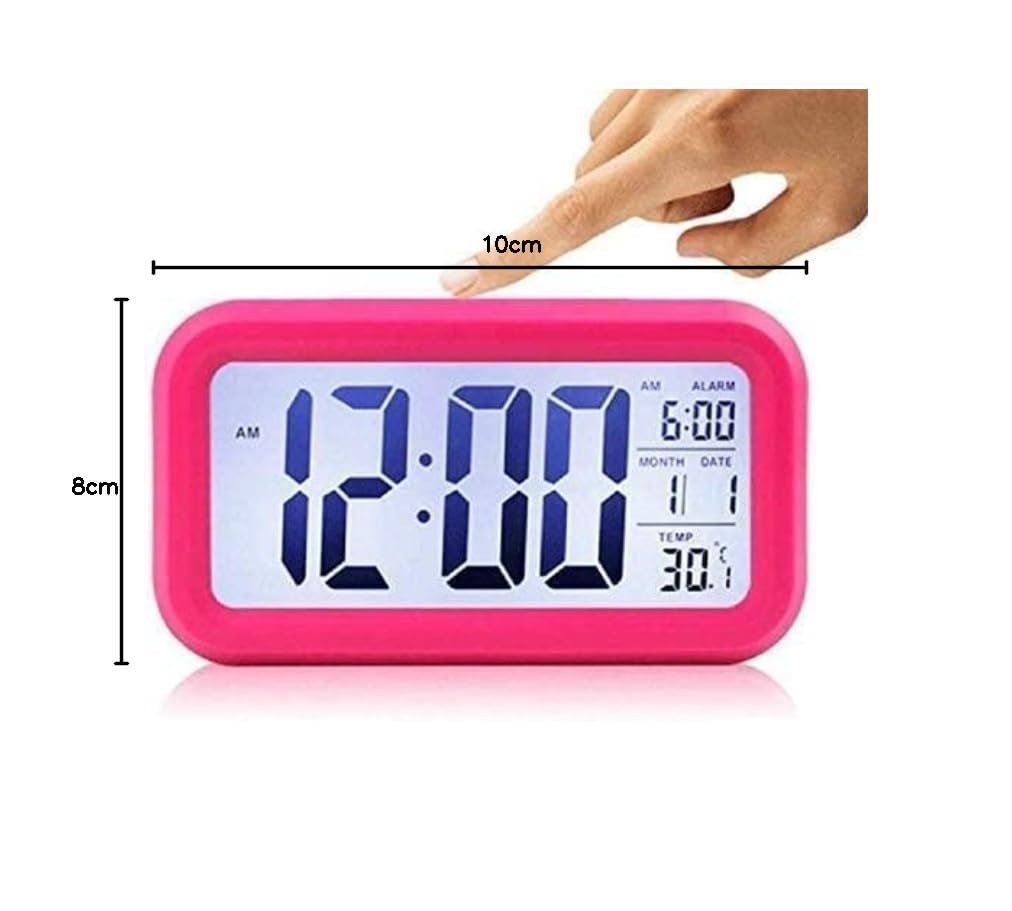 Digital Alarm Clock Large LED Display Smart Backlight Battery Operated Alarm Table Clock with Automatic Sensor | Date & Temperature for Kids,Student Bedroom (Pink)