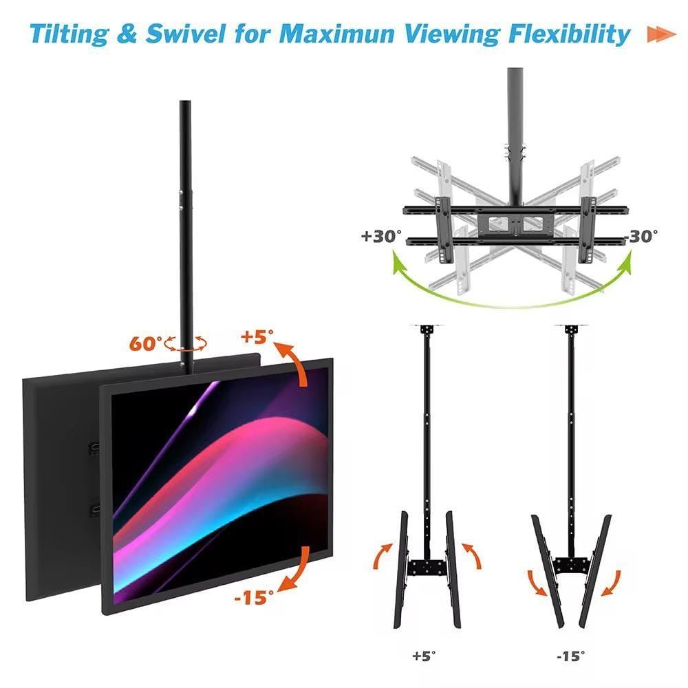 Dual Side Heavy Duty Led TV Ceiling Mount Adjustable Bracket, TV Wall Mount Bracket Fits 32-70 Inch LCD LED 4K TVs, Flat Screen Display, Adjustable Height Telescoping Tilt and Swivel - Image 8